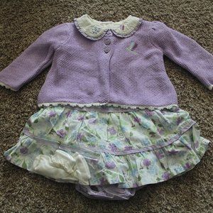 (5 Piece) Gymboree Girls 6-12 month Purple Flower & Dragonfly Dress Set - Used
